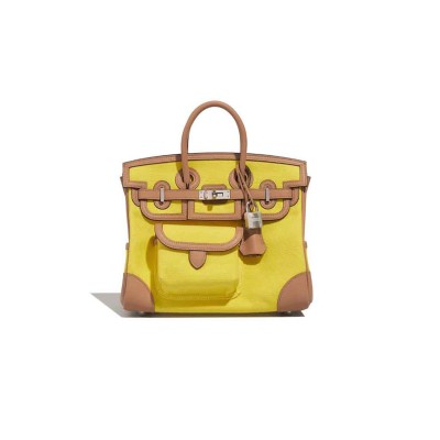 HERMÈS MASTER BIRKIN CARGO 25 TOILE SWIFT JAUNE CITRON CHAI (25*20*13cm)